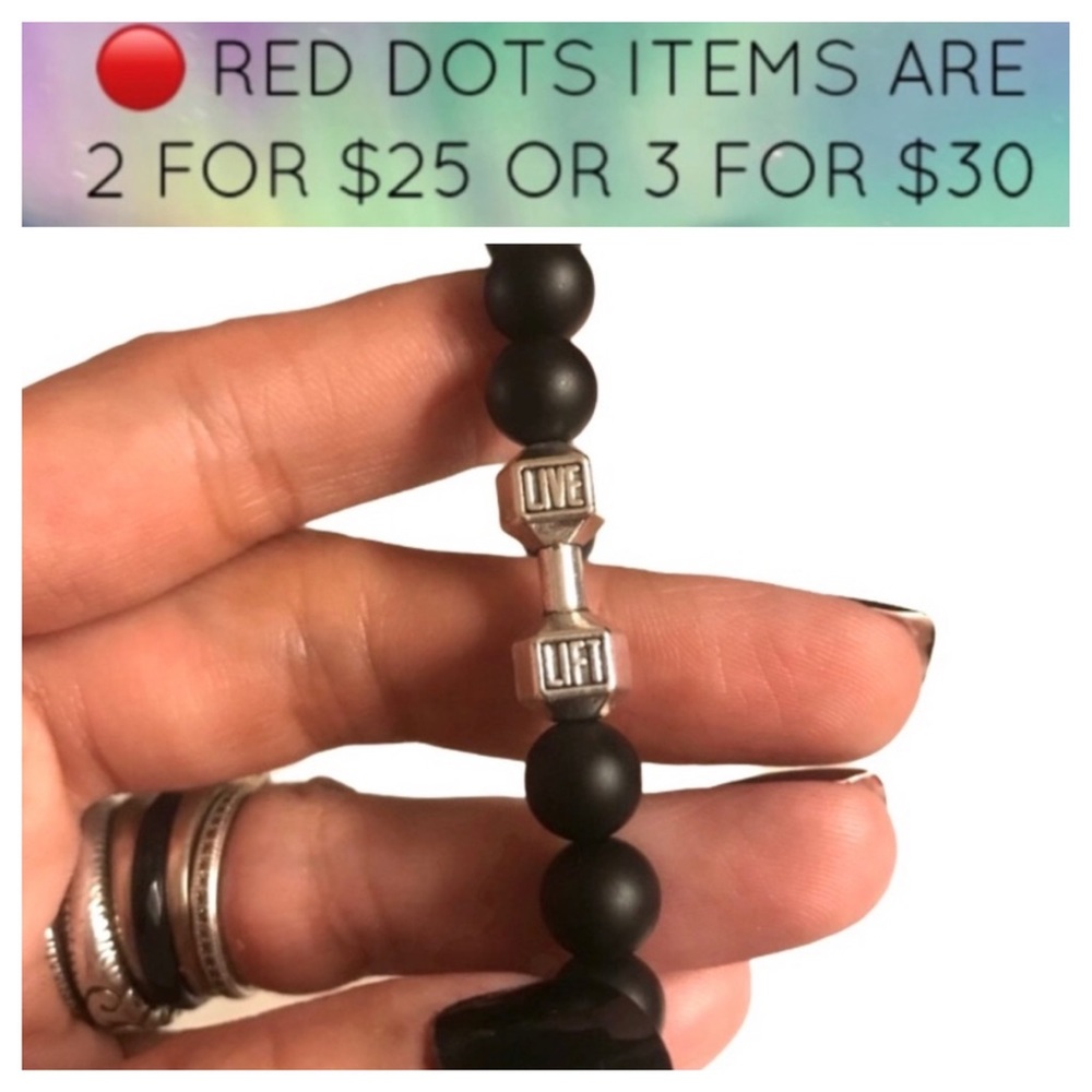 π΄ Men or women matte onyx & barbell bracelet - Picture 1 of 8